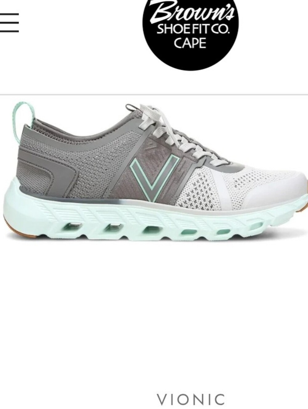 Vionic Gray and Mint  Captavia Athletic Sneakers